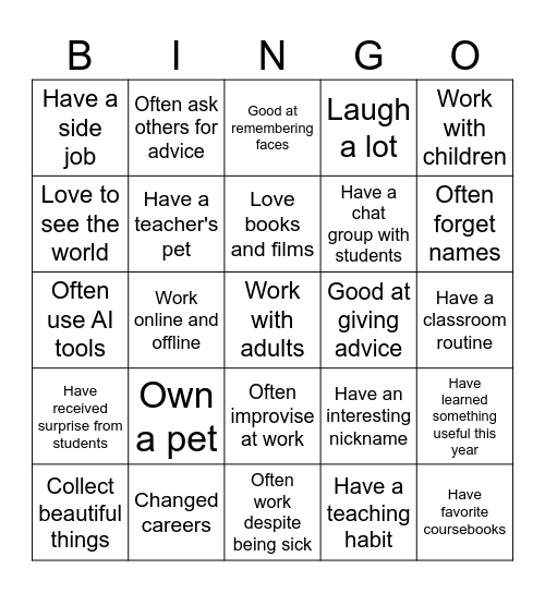 Get to know you BINGO Card