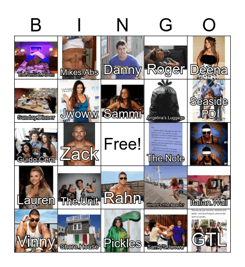 Jersey Shore Bingo Card