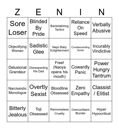 Naoya Bingo! Bingo Card