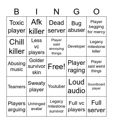 Forsaken vc server bingo Card