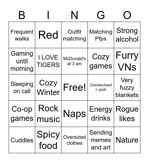 What Jugger LIKES Bingo Card