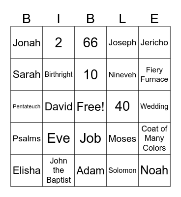 Bible Trivia Bingo Card