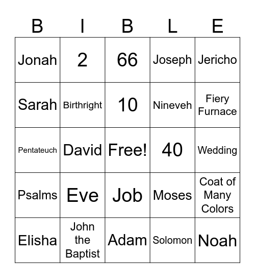Bible Trivia Bingo Card