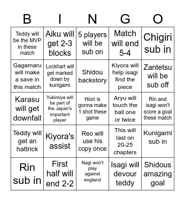 Blue Lock Anime Bingo Card