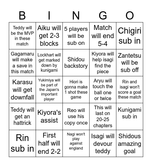 Blue Lock Anime Bingo Card