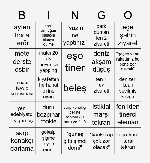 ilkgünfen Bingo Card