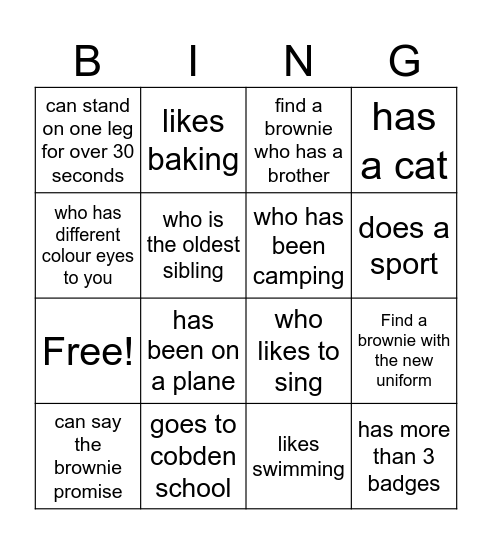 BROWNIES Bingo Card