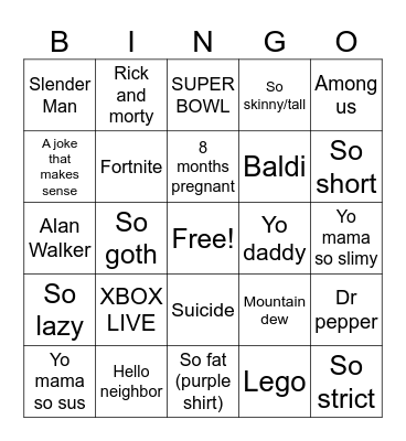 Yo mama randomizer Bingo Card