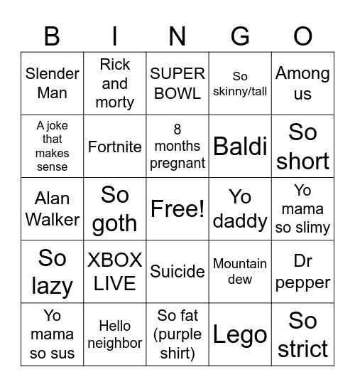 Yo mama randomizer Bingo Card