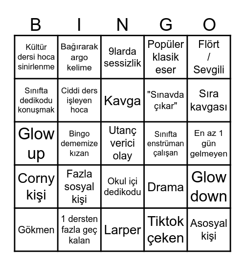 Okul ilk hafta bingo Card