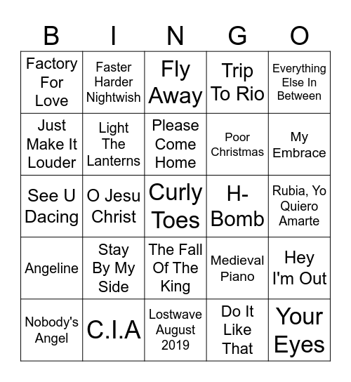Lostwave Songs Bingo Card