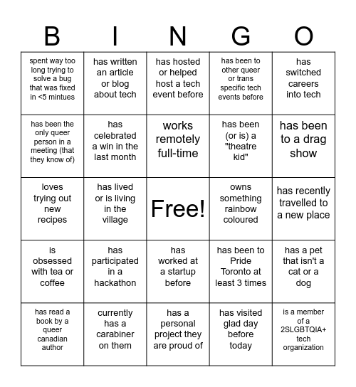 QueerTank Social Bingo Card