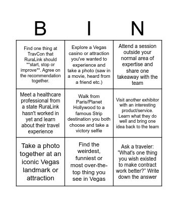 TravCon 26 | RuraLink Team Bingo Card