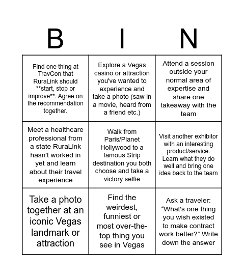 TravCon 26 | RuraLink Team Bingo Card