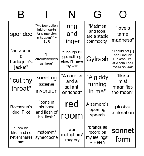 Lit P1 Bingo Card