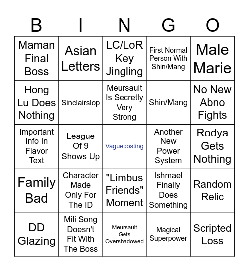 Limbus Company Canto 10 Doomer Bingo Card