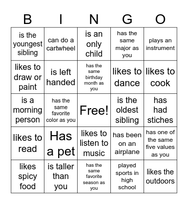 Find Someone Who Bingo Card