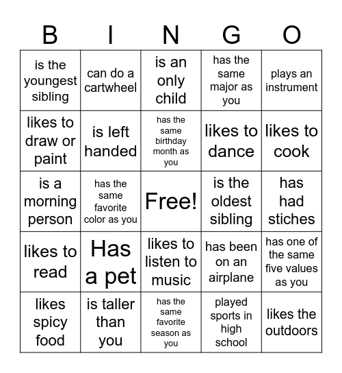Find Someone Who Bingo Card