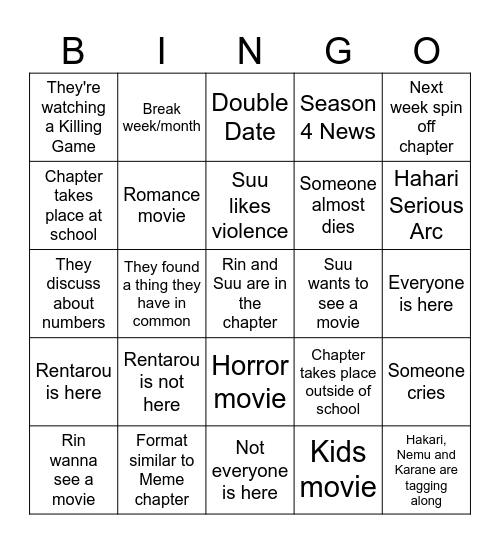 100 Kanojo Bingo Card