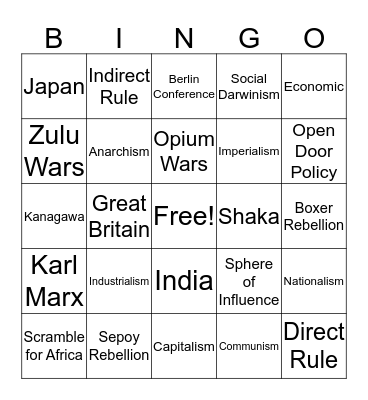 Imperialism and Industrialism  Bingo Card