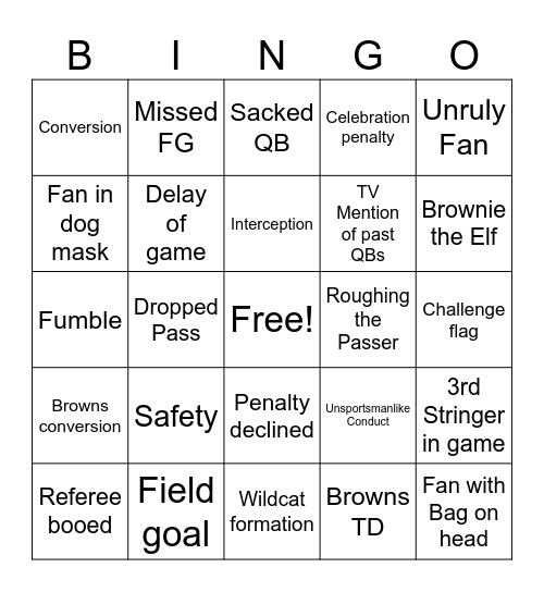 Browns Bingo Card