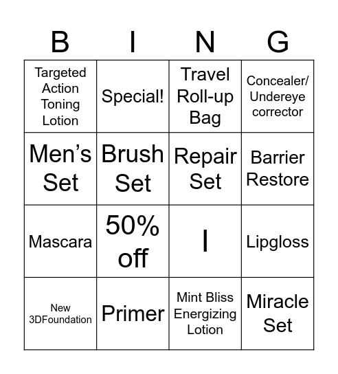 Mary Kay Bingo Card