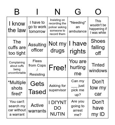 Police body cam Bingo Card