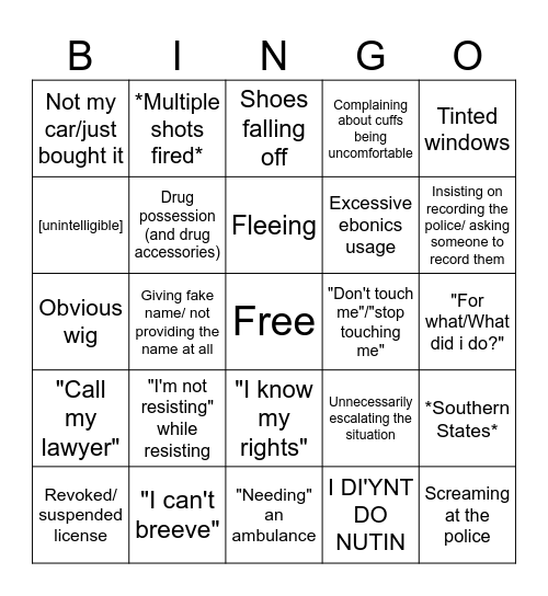 Bodycam Bingo Card