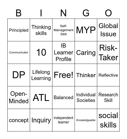 IB Bingo Game Bingo Card