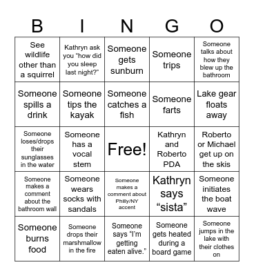 Camping bingo Card