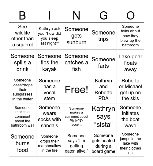 Camping bingo Card