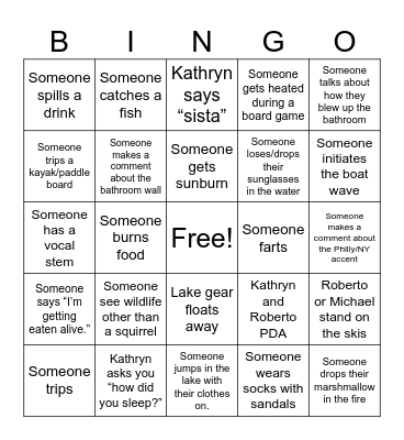 Camping Bingo Card