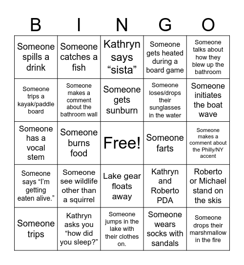 Camping Bingo Card