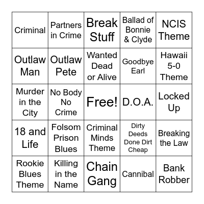 Criminal Bingo Card