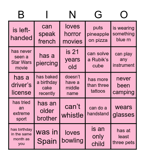 SPEED FRIENDING UEK Bingo Card