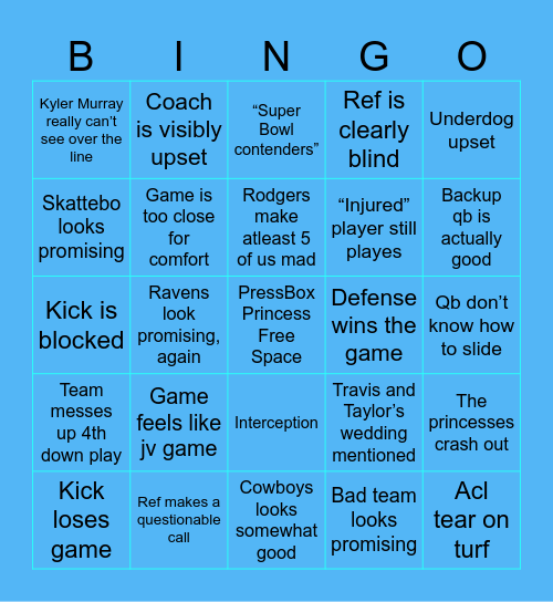 PressBox Bingo- Wk 1 (NFL) Bingo Card