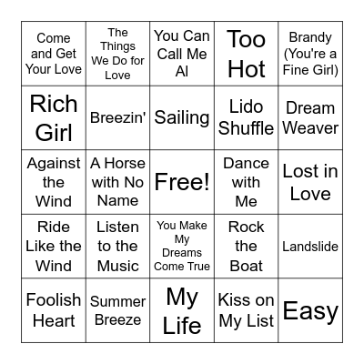 Yacht Rock - Songs Bingo Card
