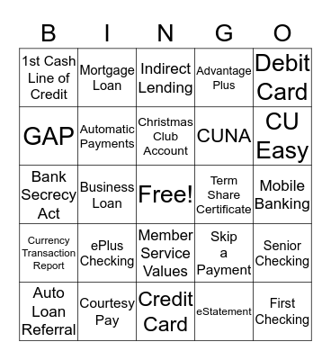 1ST COMMUNITY FCU Bingo Card