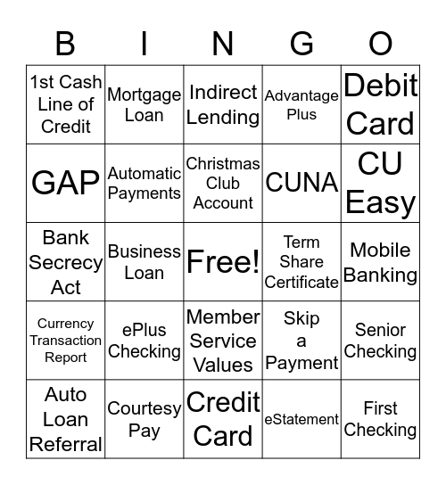 1ST COMMUNITY FCU Bingo Card
