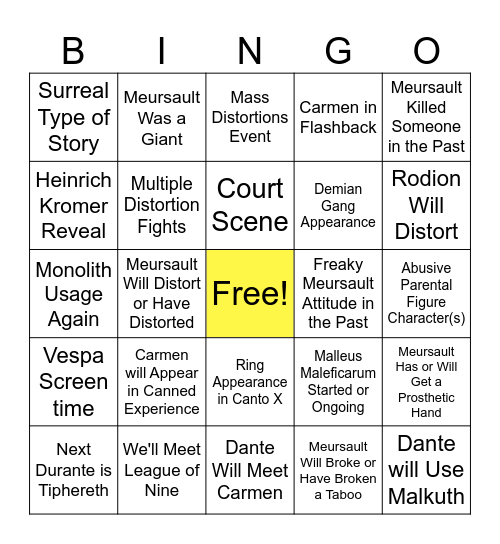 Limbus Company Season 8 Bingo Card