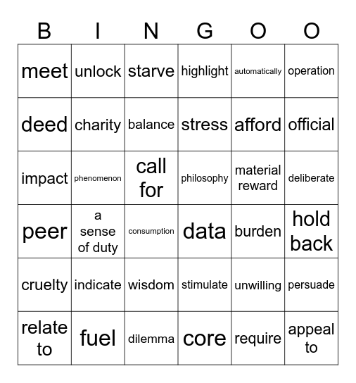 Week 3（1） Bingo Card