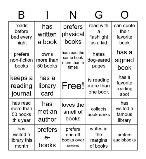 Book Nerd Birthday Bingo Card