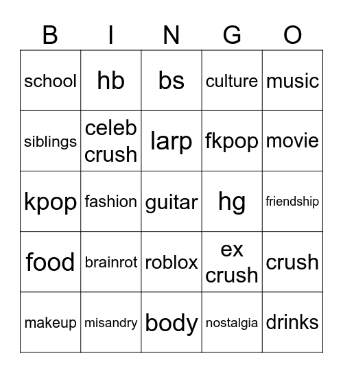 Untitled Bingo Card