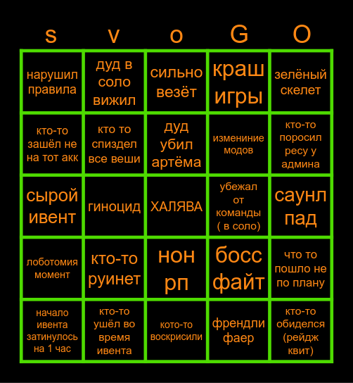 активные контент ивенты Bingo Card