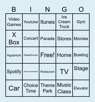 Where Do We Hear Music? Bingo Card