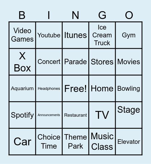 Where Do We Hear Music? Bingo Card