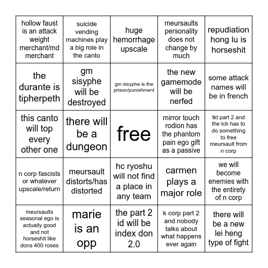 canto 10 bingo Card
