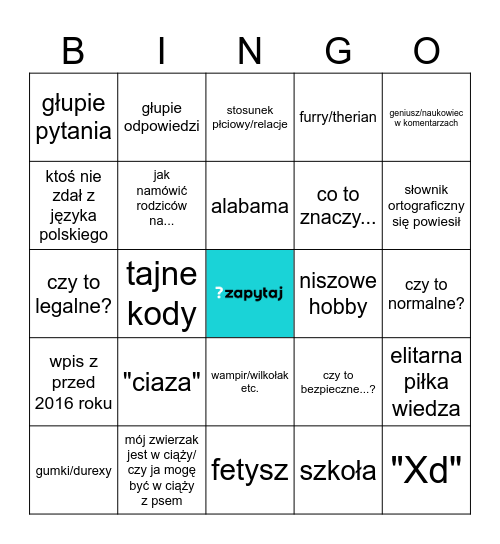 Zapytaj onet bingo Card