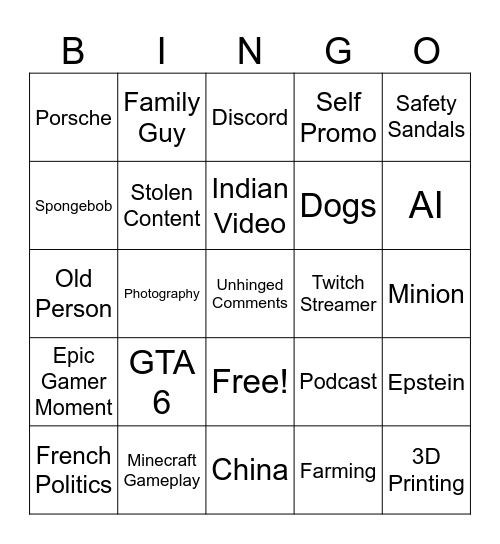 TikTok Bingo Card