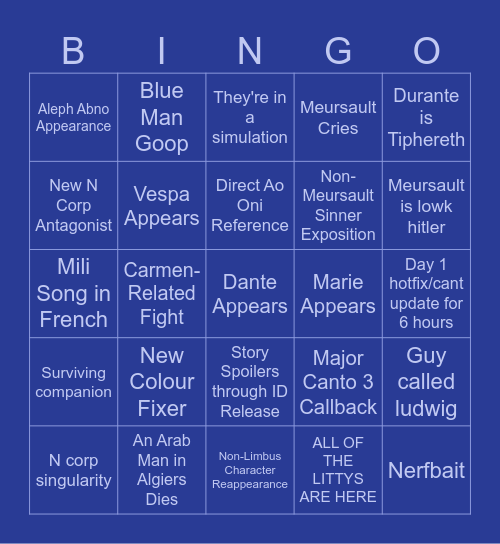 Canto 10 bigo Bingo Card